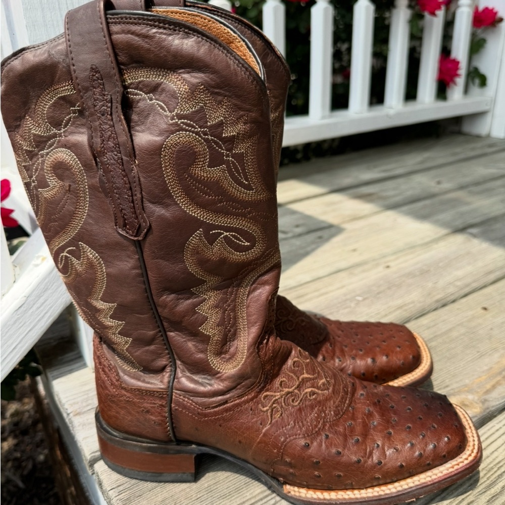Dan Post Full Quill Ostrich sz 8 ladies square toe cowboy boots